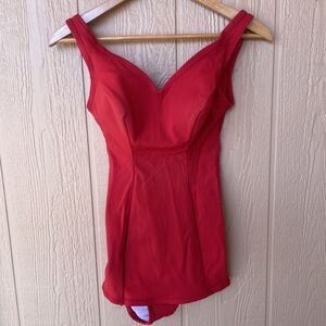 Swimsuit VTG Bleyle Vetrix Size 40 Med 60’s Germany Built in Bra Skirt Red